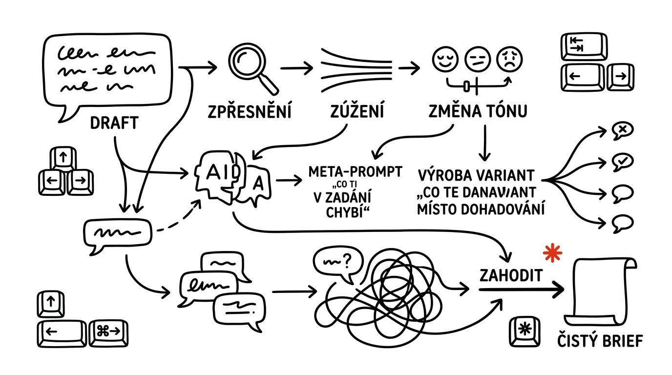 Ilustrace k článku: První odpověď je draft: kompletní návod na iteraci s AI