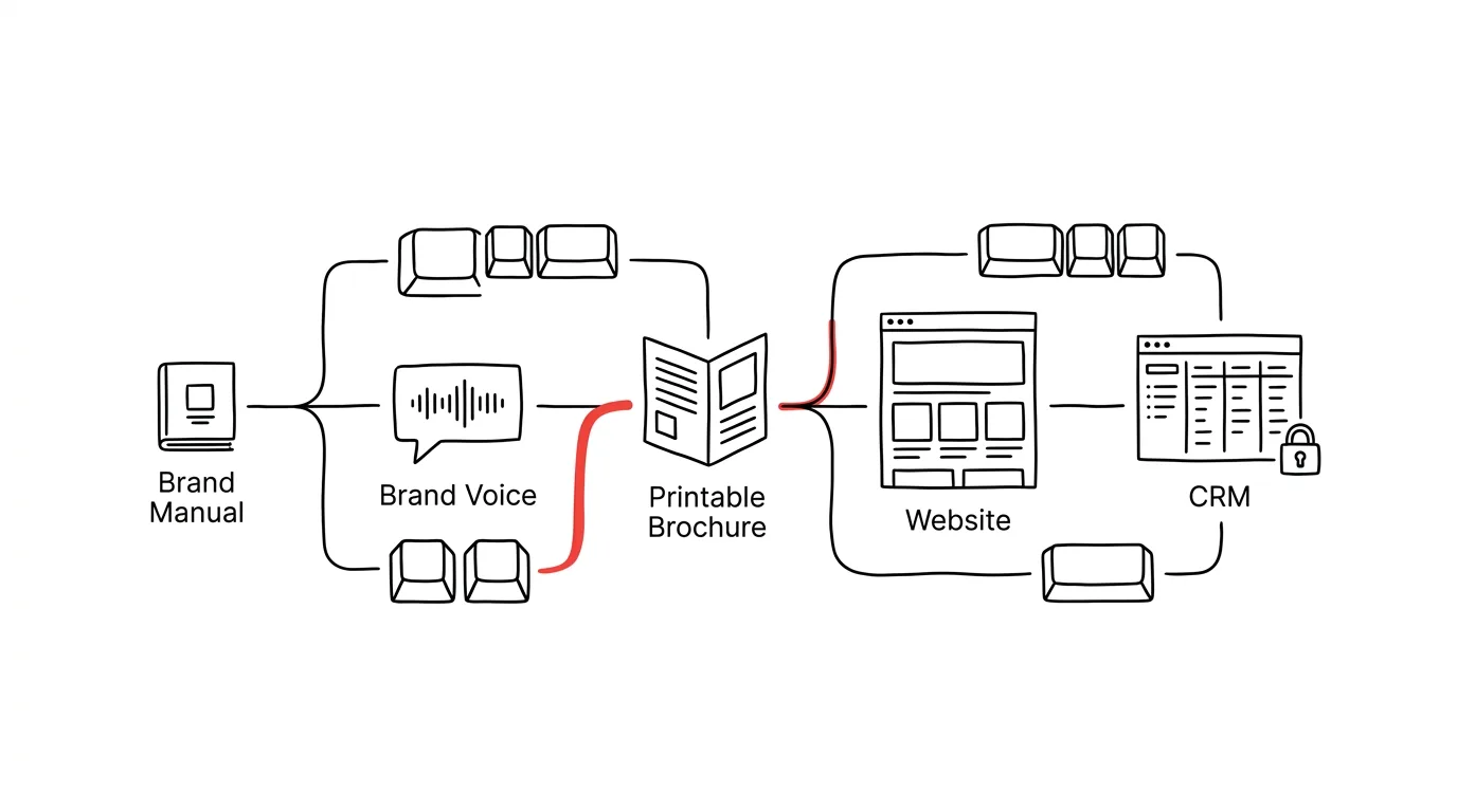 Ilustrace k článku: Značka jako systém: od brand voice přes brožuru a web po CRM