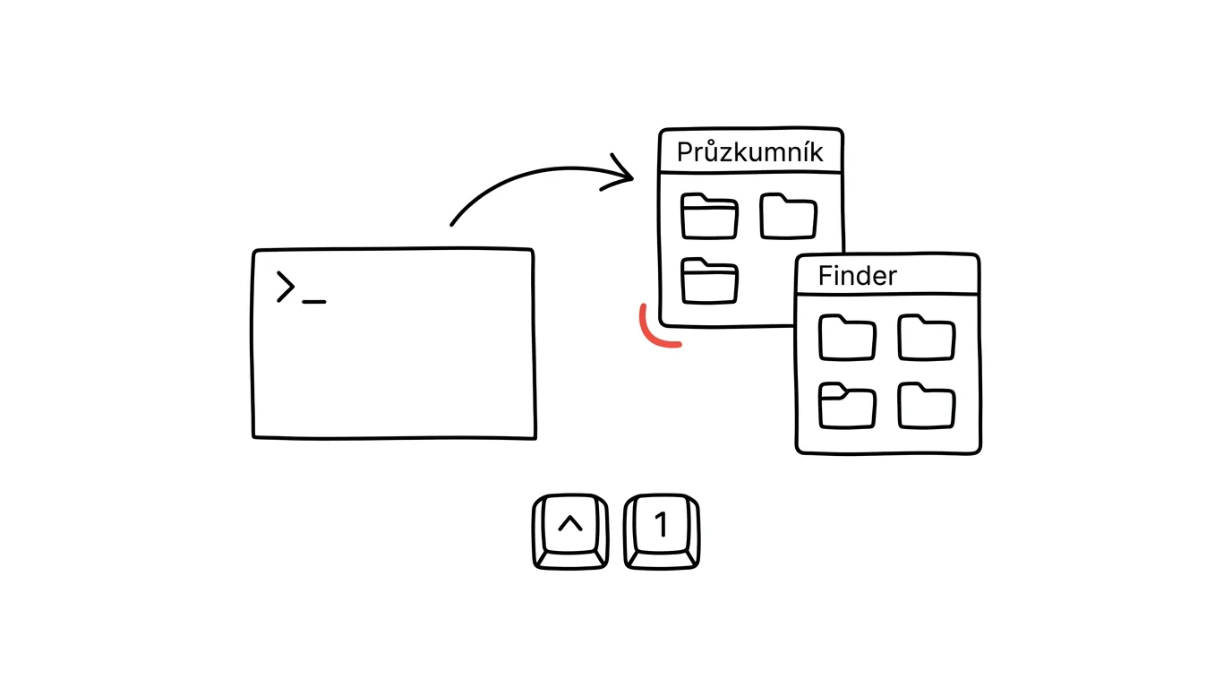 Ilustrace k článku: Z terminálu do Průzkumníka či Finderu: open . a explorer.exe .
